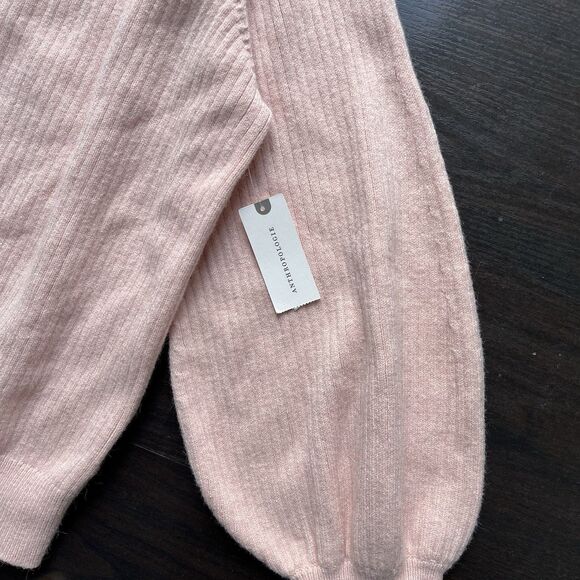Anthropologie Moth Off The Shoulder Pullover Knit Sweater Balloon Sleeves Pink M - Picture 5 of 14